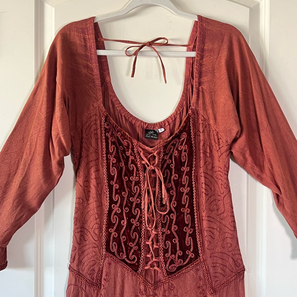 Boho Lace-Up Rust Red Women's Dress